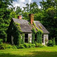 Abandoned house overgrown with ivy