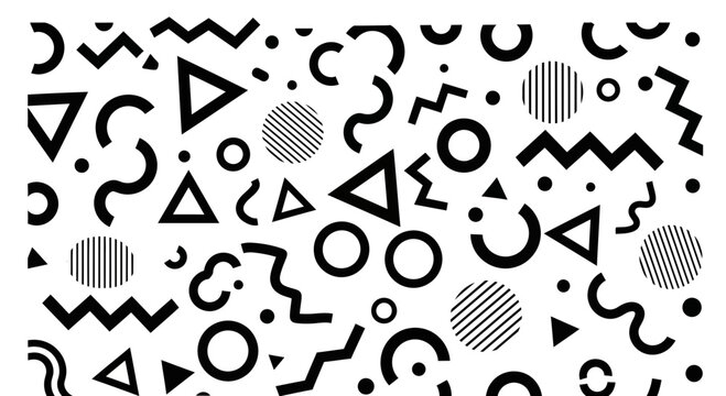 Black Geometric Shapes on White Background.