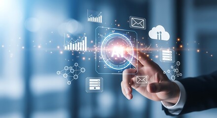 Obraz premium AI Driven Digital Communication and Cloud Computing