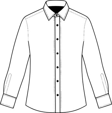 White button-up shirt with long sleeves and cuffs featuring dotted lines and a collar
