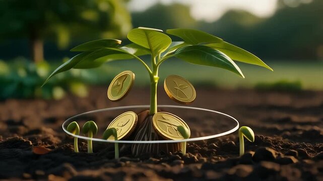 Green Investment  Financial Growth Plant Cultivating Money Sustainable Economy.