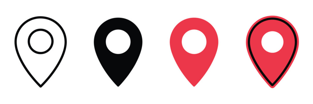 Location Icon Set, vector illustration, map pins and place markers in flat style, red pointer symbols for navigation and maps
