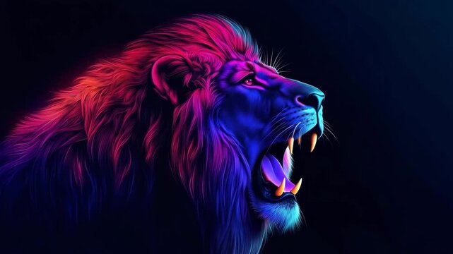 Neon Roaring Lion Portrait