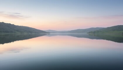 Fototapeta premium Pastel Dawn Lakescape Minimal Horizon | sunrise over the lake