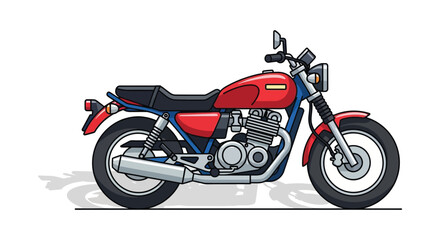 Fototapeta premium A vibrant cartoon illustration depicts a classic red and blue motorcycle with a distinct shadow silhouette high quality professional detailed modern