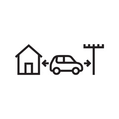 Iconic representation of an electric vehicle connecting home charging infrastructure to the broader energy grid system
