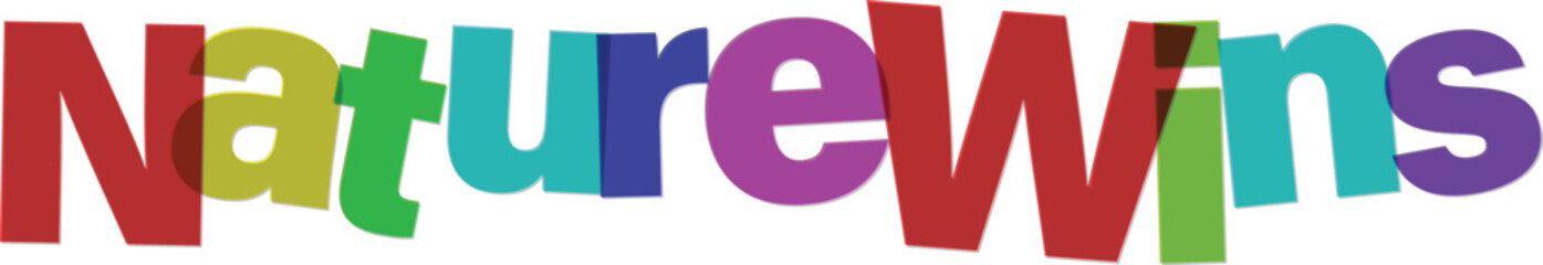 Colorful Naturewins text logo with rainbow letters and multicolored typography in a fun playful style for environmental or eco friendly concepts © tara