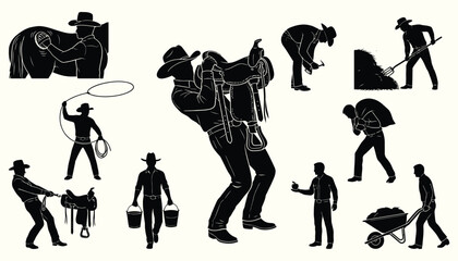 Cowboy & Ranch Life Silhouettes: Vintage Western Icon Set © 777SKYLABS
