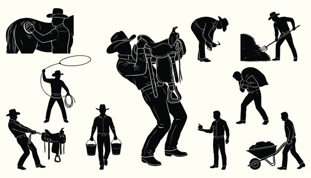 Cowboy & Ranch Life Silhouettes: Vintage Western Icon Set