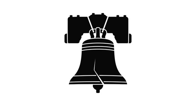 A stark black silhouette depicts the liberty bell showcasing its iconic cracks and form silhouette high quality professional detailed modern elegant