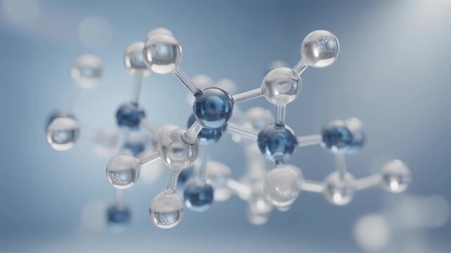 3D illustration of a molecular structure with transparent and blue atoms representing scientific research