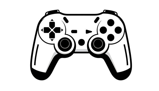 Minimalist black outline vector illustration of a standard gaming controller, symbolizing modern digital entertainment, interactive play, and recreational video game experiences