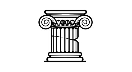 An ancient Greek marble column with an Ionic capital stands as a classical architectural pillar of stone, isolated on white as a vector illustration of antique Roman temple style © Ahmat