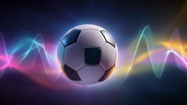 A soccer ball with a unique wave-like background, perfect for sports related content. The ball is in the center, and the waves bring a feeling of energy and motion.