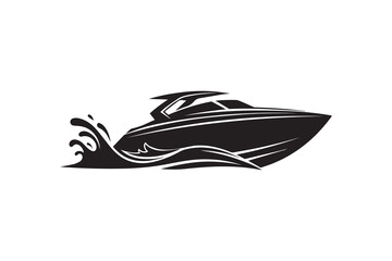 Speed boat silhouette on white background