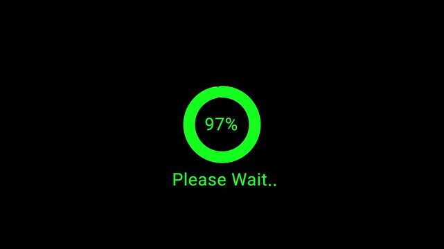 Circle Loading icon animation. Loading progress bar loading animation. Progress Bar Animation. Green progress loading bar 0 to 100 percent on black background. 4K Video