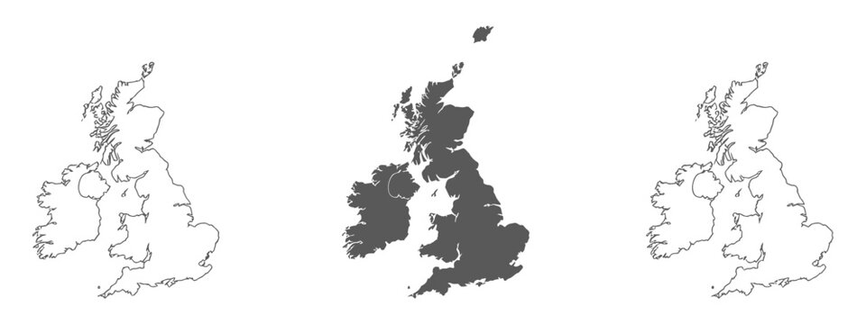 British Isles Map vector illustration, stylized simple map of Great Britain and Ireland with outline, contour, and flat silhouette styles