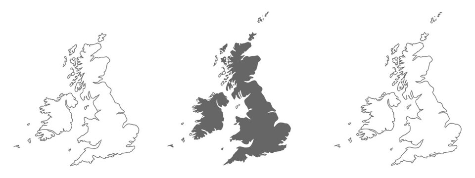 British Isles Map vector illustration, stylized simple map of Great Britain and Ireland with outline, contour, and flat silhouette styles