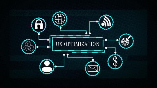 UX Optimization  Digital Interface with Connected Business Technology Icons	
