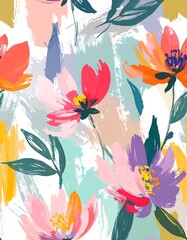 Vibrant floral pattern with abstract brushstrokes