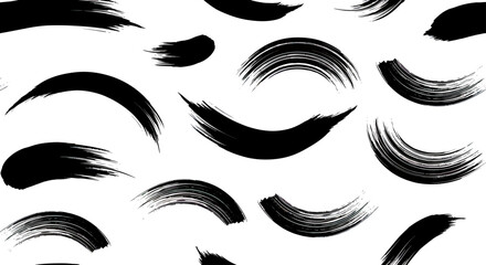 Obraz premium Abstract Black Brush Strokes on White Background.