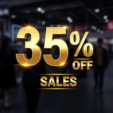 35 Percent Off Golden Sales Sign.
