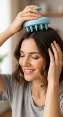 Scalp Massage with Silicone Brush During Hair Washing Routine