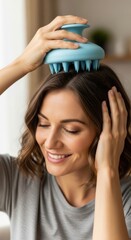 Scalp Massage with Silicone Brush During Hair Washing Routine