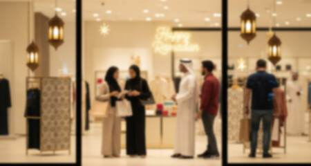 Fototapeta premium Blurred Ramadan Shopping Scene in Modern Departmental Store