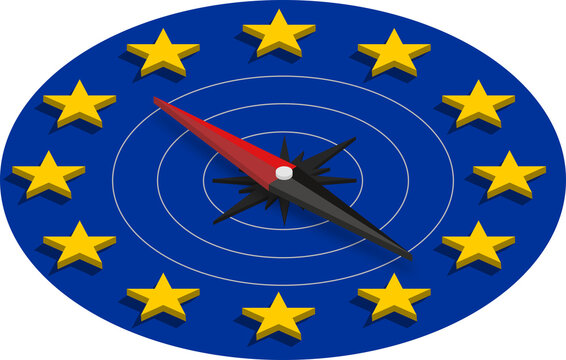 Isometric European Union Stars with Compass on Blue Circle