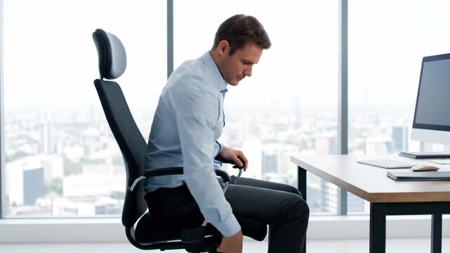 Man Suffering Back Pain at Office Desk.