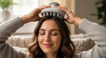 Scalp Massage with Silicone Brush During Hair Washing Routine