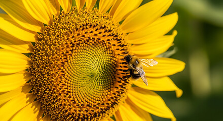 Obraz premium Bee Pollinating Sunflower in Summer Garden
