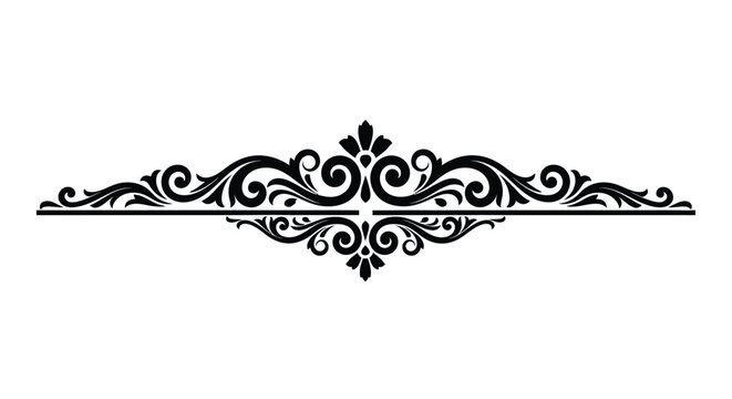 Elegant black flourish design with ornate curves and a dark silhouette