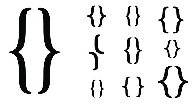 Collection of black curly brackets in varying sizes a silhouette