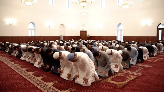 Men Praying in Mosque Islamic Ritual.