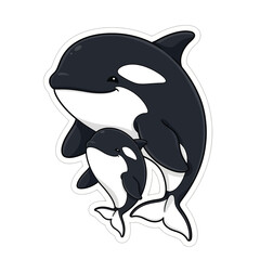Fototapeta premium Cute Orca Mother and Baby Sticker