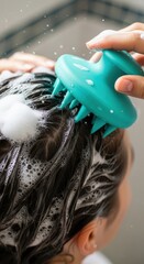 Scalp Massage with Silicone Brush During Hair Washing Routine