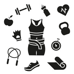  A set of dark, full icons for fitness, running, and training.