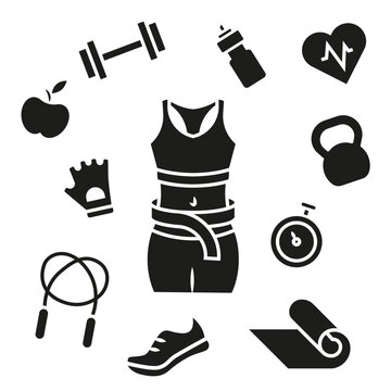  A set of dark, full icons for fitness, running, and training.