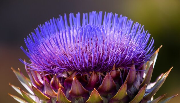 detailed view of a violet cardoon bloom scientifically known as cynara cardunculus commonly referred to as artichoke thistle and indigenous to the mediterranean area