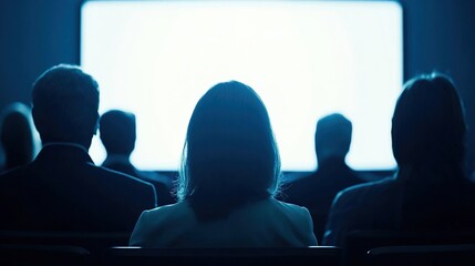 Fototapeta premium listeners. Audience silhouettes in a conference room with atmospheric lighting and soft spotlight. lifestyle magazines, social media lookbooks, designed for influencer and brand collaborations.