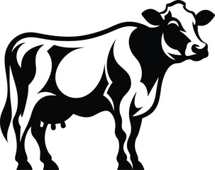 Fototapeta premium Dairy Cow Black White Vector Icon