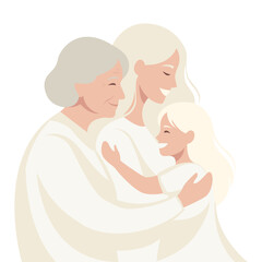 Obraz premium Family of Three Generations Embracing with Love and Happiness in a Minimalist Illustration Style
