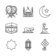 Set of Ramadan Kareem Icons Isolated on White Background