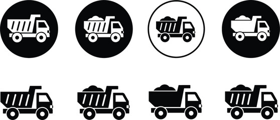 Dump Truck Icon Set in Solid and Circle Style Construction Transport Vector Collection © Vactor Itbd