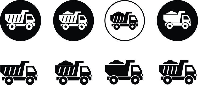 Dump Truck Icon Set in Solid and Circle Style Construction Transport Vector Collection