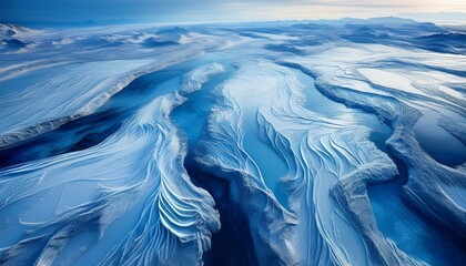 abstract aerial view of frozen landscapes ice and snow patterns