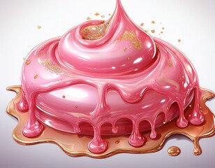 dripping glossy pink slime with glitter isolated on white background glossy pink caramel icing jelly or caramel icing for cake or donut