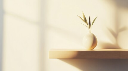 scandinavian. Minimalist Scandinavian interior featuring a single vase on a floating shelf, bathed in soft natural light. real-estate listings.